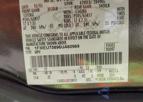 2006 Ford Explorer Limited из США, поврежденный, VIN 1FMEU75896UA60969